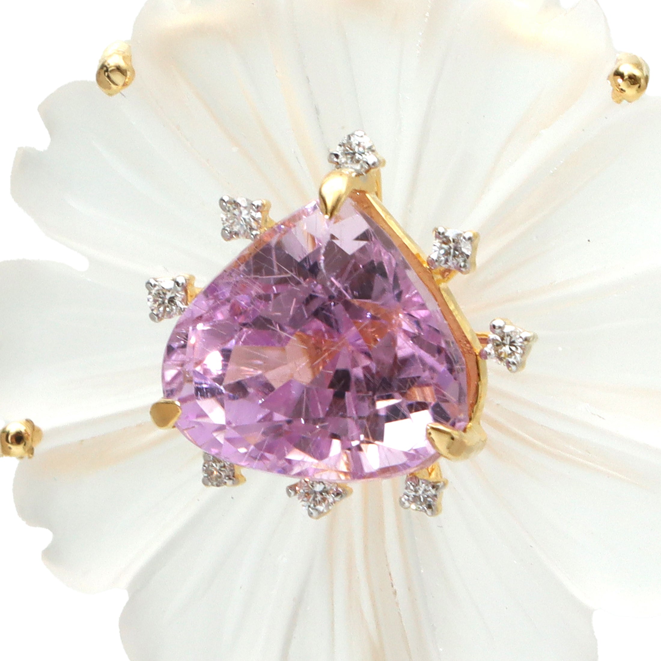 Natural Crystal Carving and Kunzite 18K gold pendant side angle - NFJSD-1738
