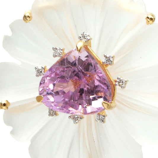 Natural Crystal Carving and Kunzite 18K gold pendant side angle - NFJSD-1738