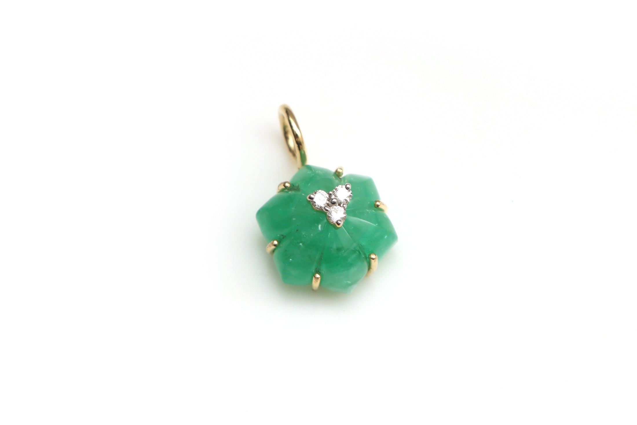 Natural Emerald Carving Flower 14K gold charm front view - NFJSD-1261