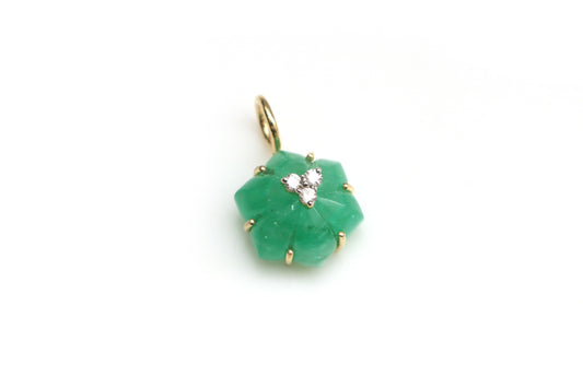 Natural Emerald Carving Flower 14K gold charm front view - NFJSD-1261