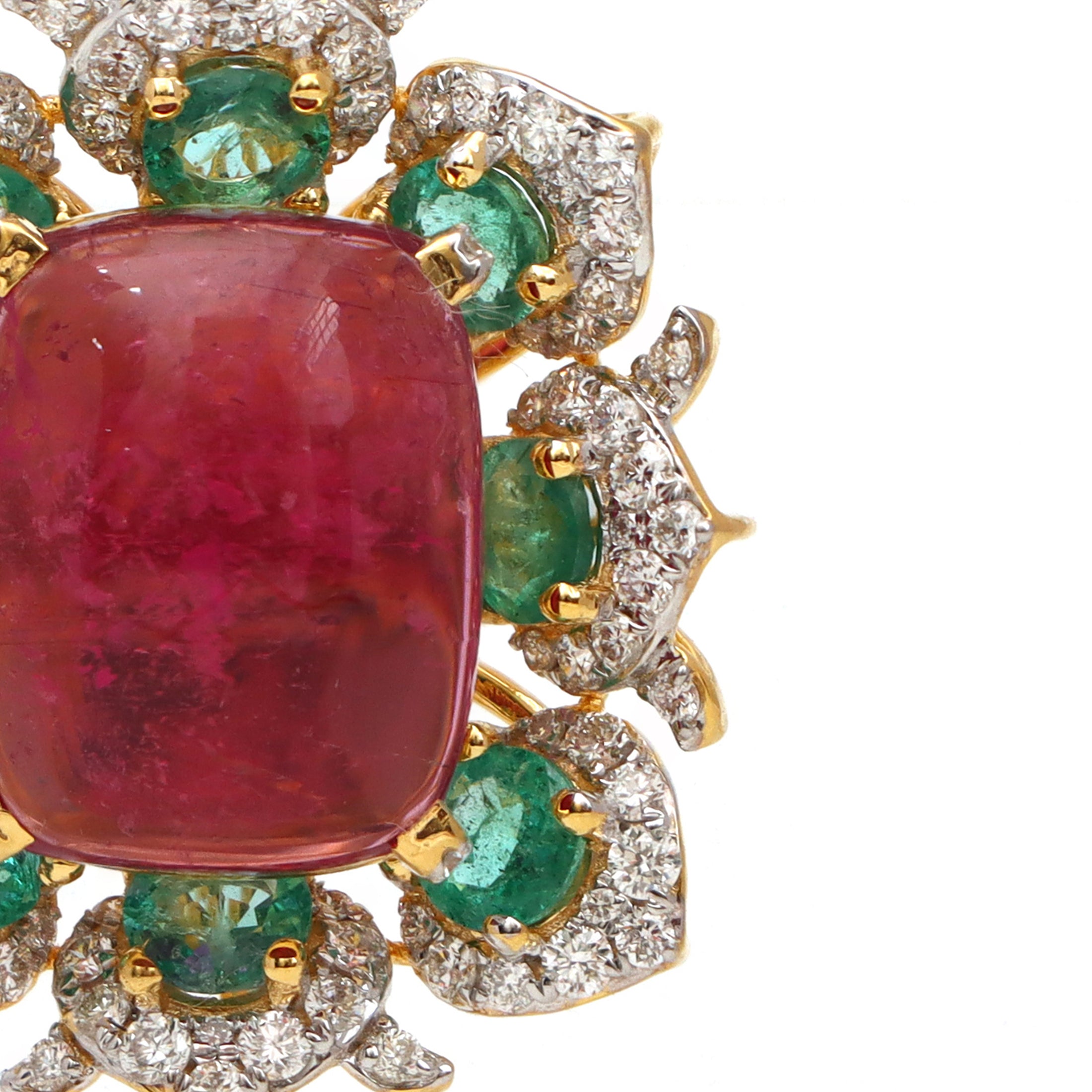 Natural Tourmaline and Emerald 18K gold pendant close-up detail - NFJSD-1593