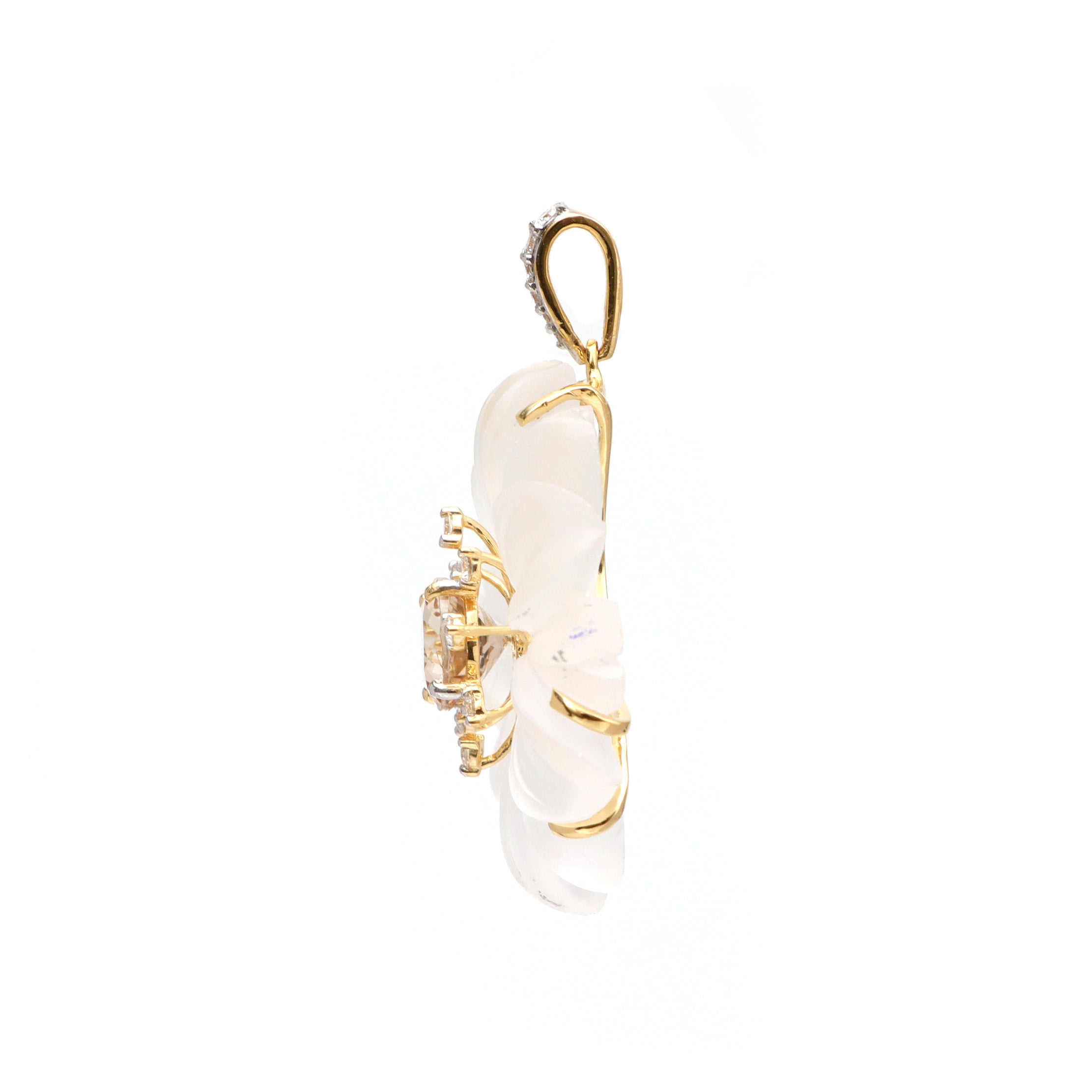 Natural Crystal Carving and Tourmaline 18K gold pendant top view - NFJSD-1714