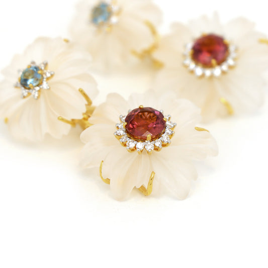 Natural Crystal Carving and Aquamarine 18K gold earrings top view - NFJSD-1803