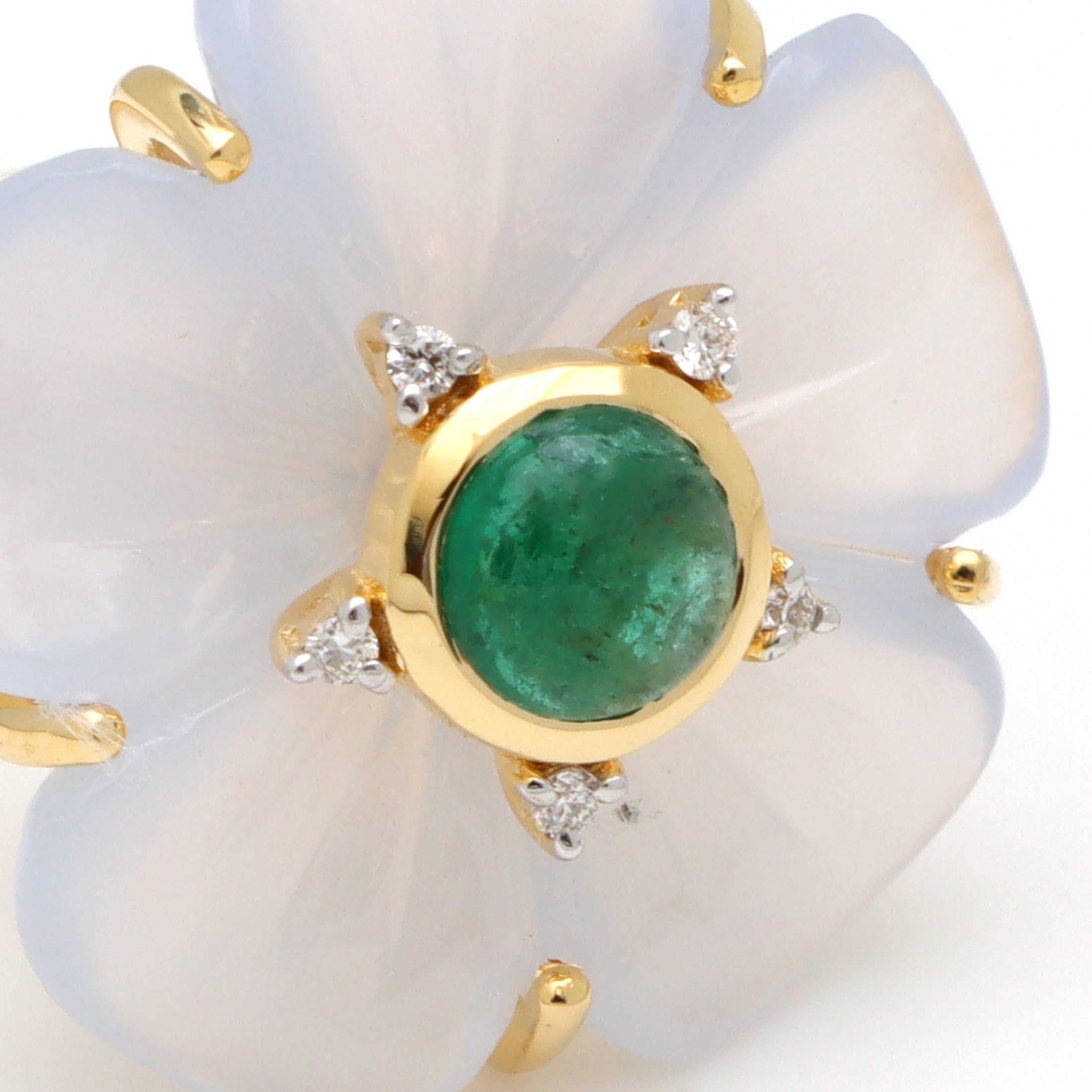 Natural Blue Chalcedony and Emerald 14K gold ring top view - NFJSD-1649