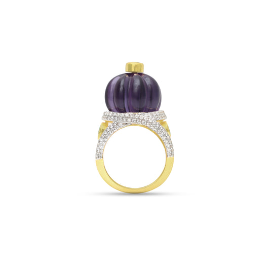 Natural Amethyst and Emerald 14K gold ring front view - NFJSD-1832