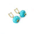 Load image into Gallery viewer, Natural Turquoise and Emerald 14K gold earrings side angle - NFJSD-1903
