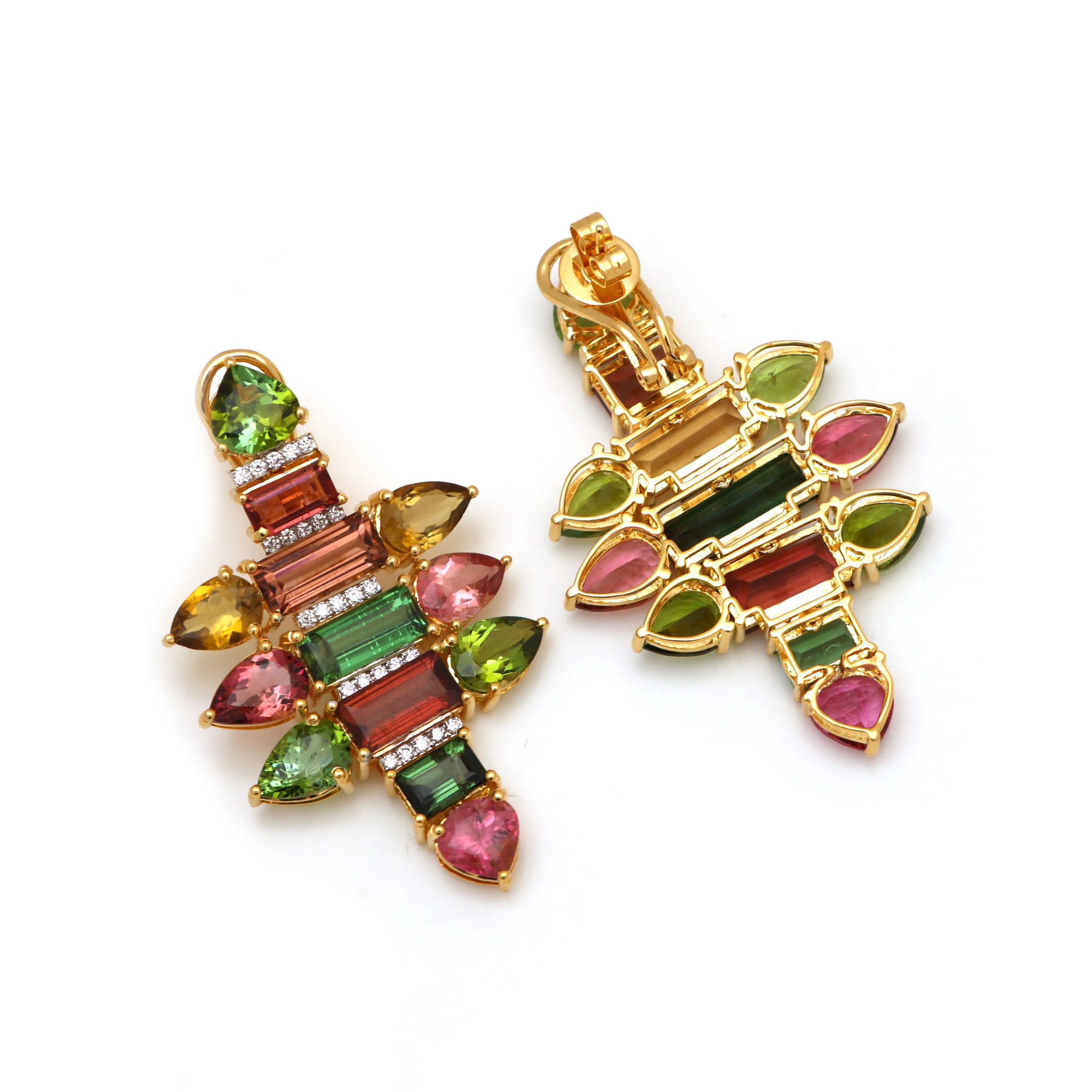 Natural Tourmaline 18K gold earrings top view - NFJSD-1579