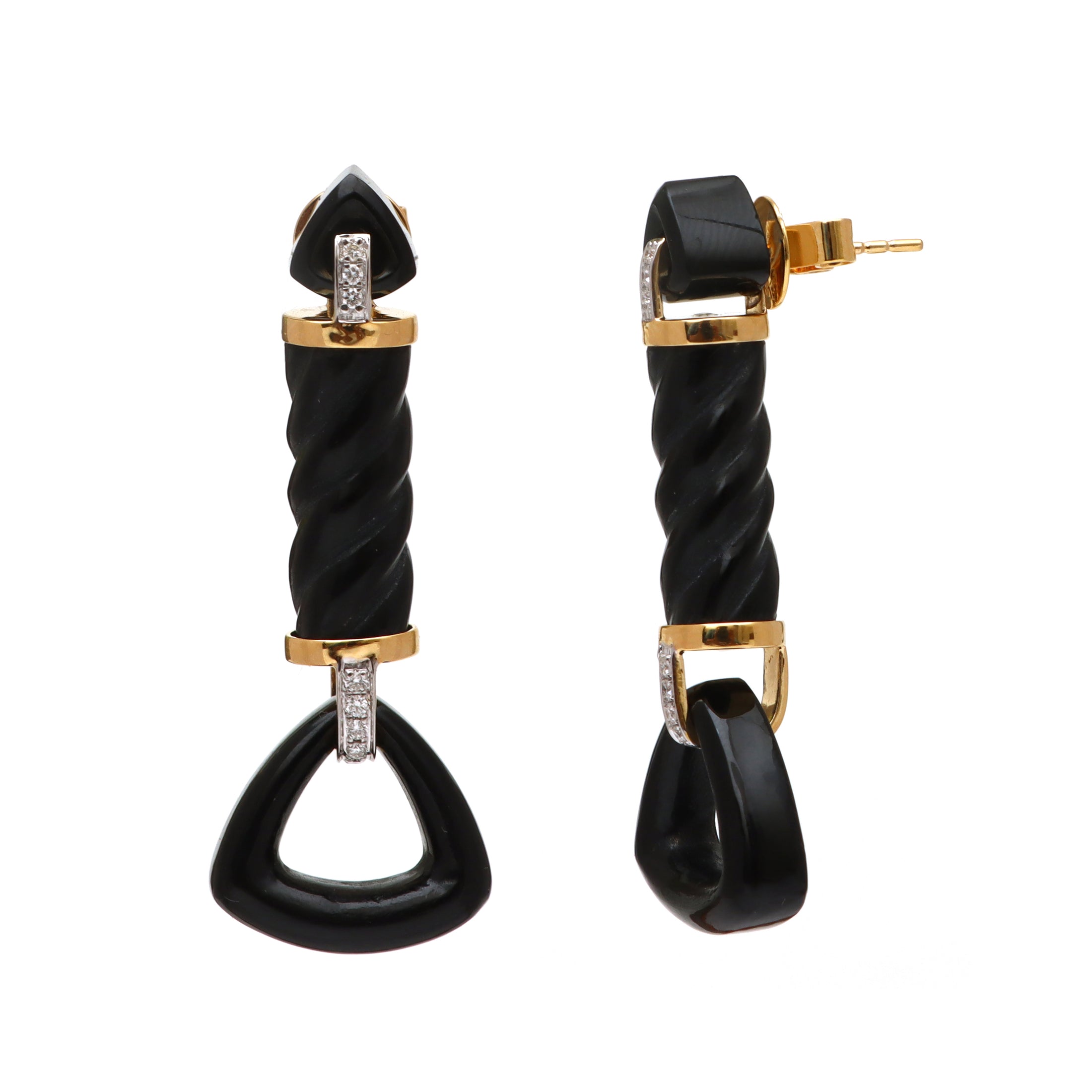 Natural Black Onyx 18K gold earrings top view - NFJSD-1659