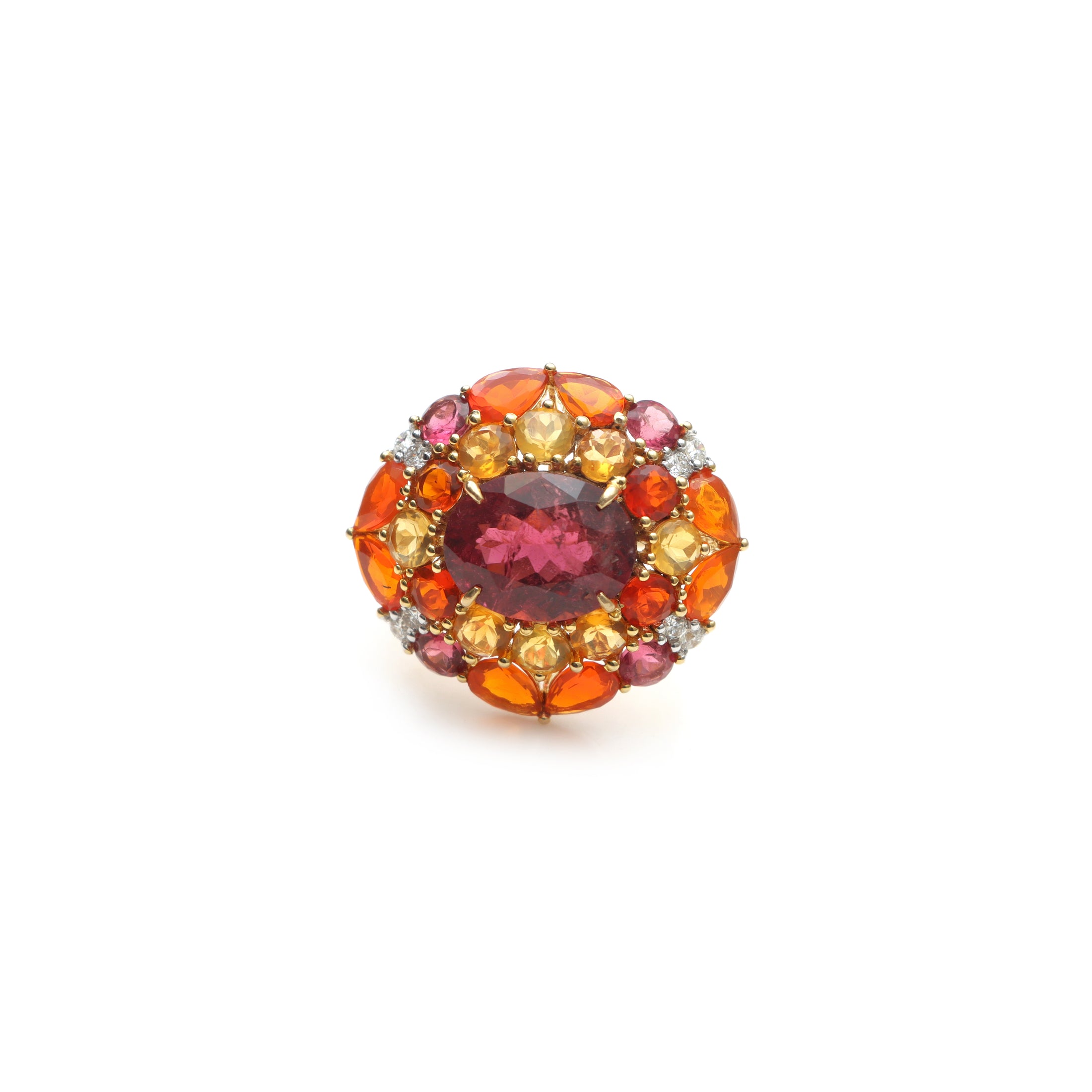 Natural Mexican fire opal and Tourmaline 18K gold ring lifestyle shot - NFJSD-1841