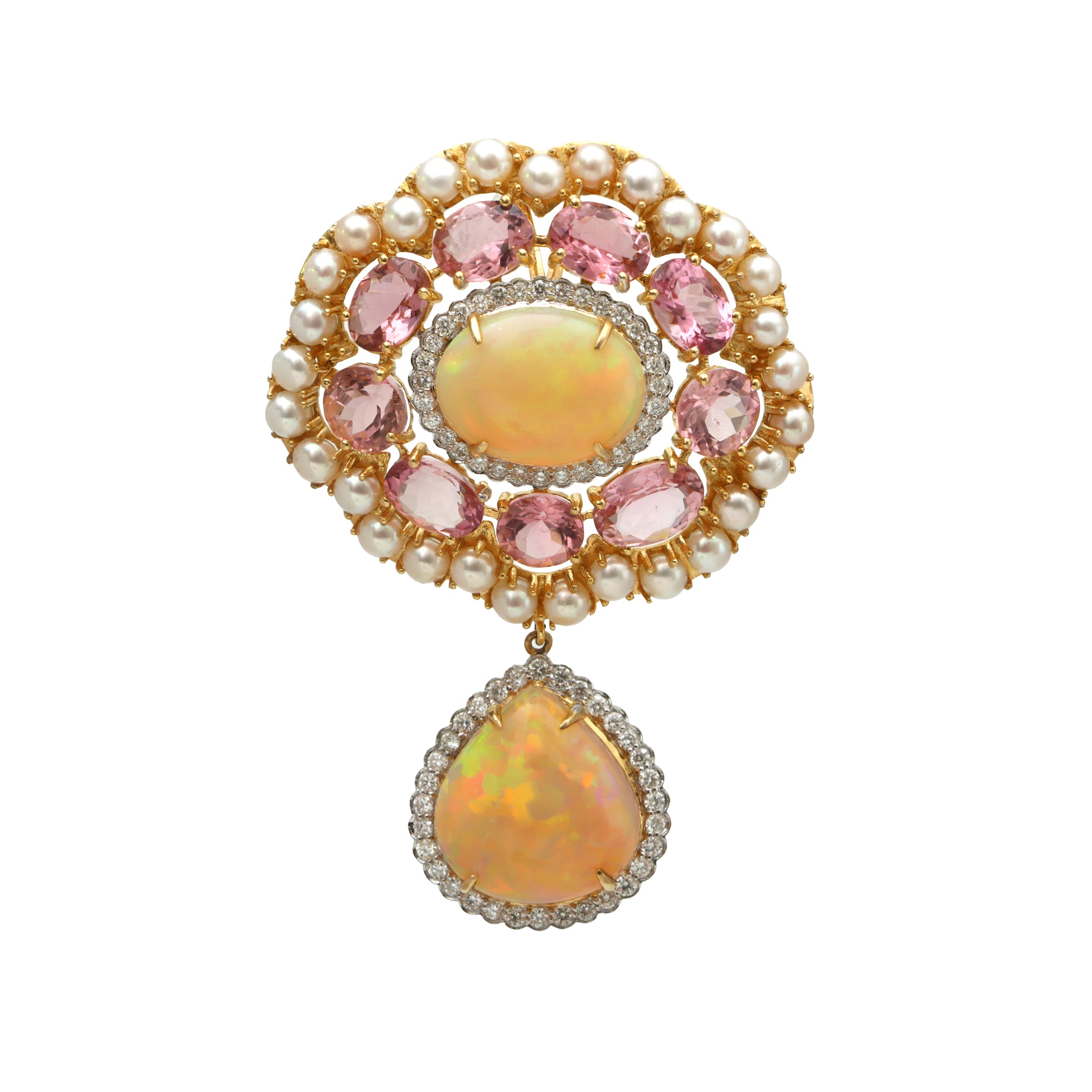 Natural Opal and Tourmaline 18K gold pendant back view - NFJSD-1675
