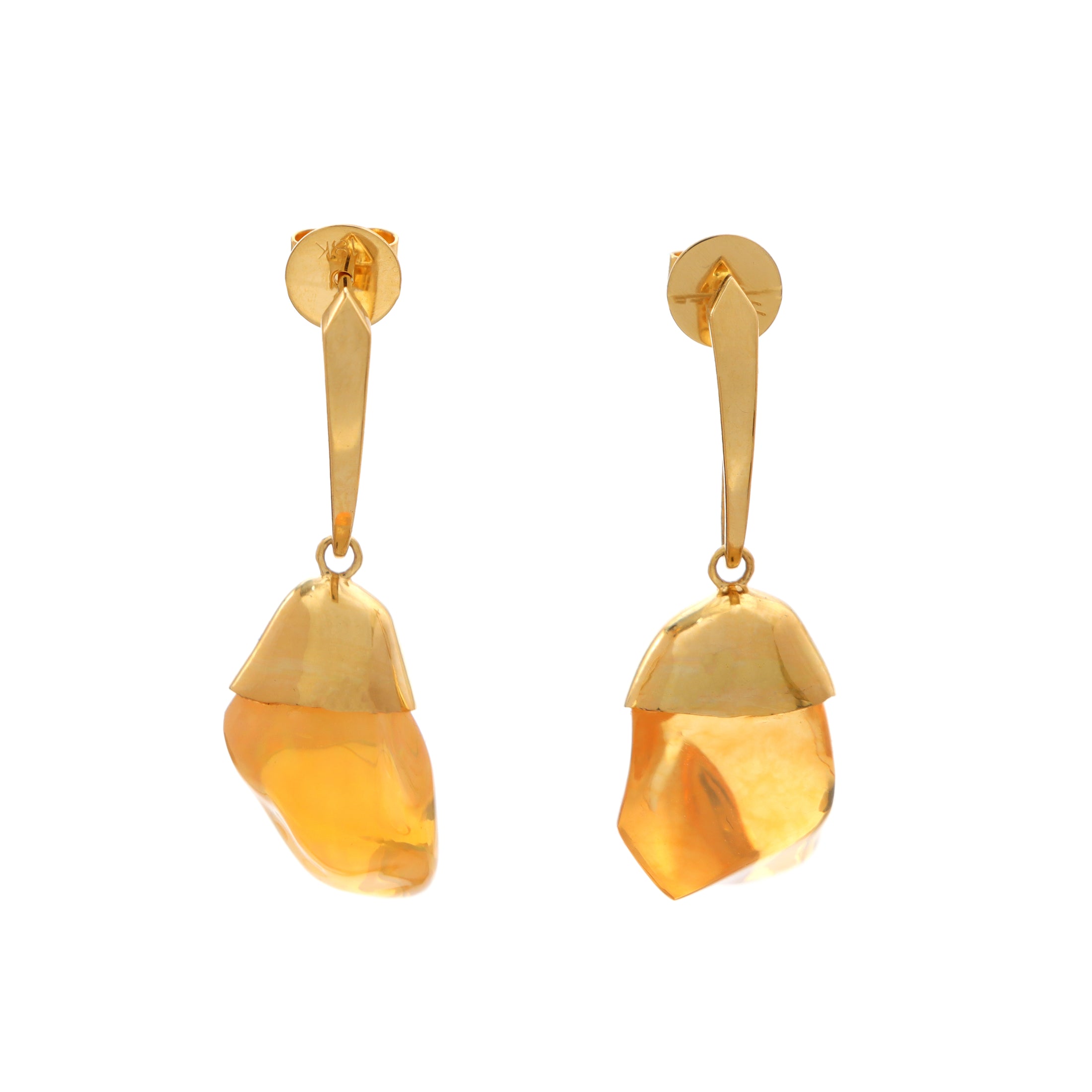 Natural Fire Opal 18K gold earrings front view - NFJSD-1474