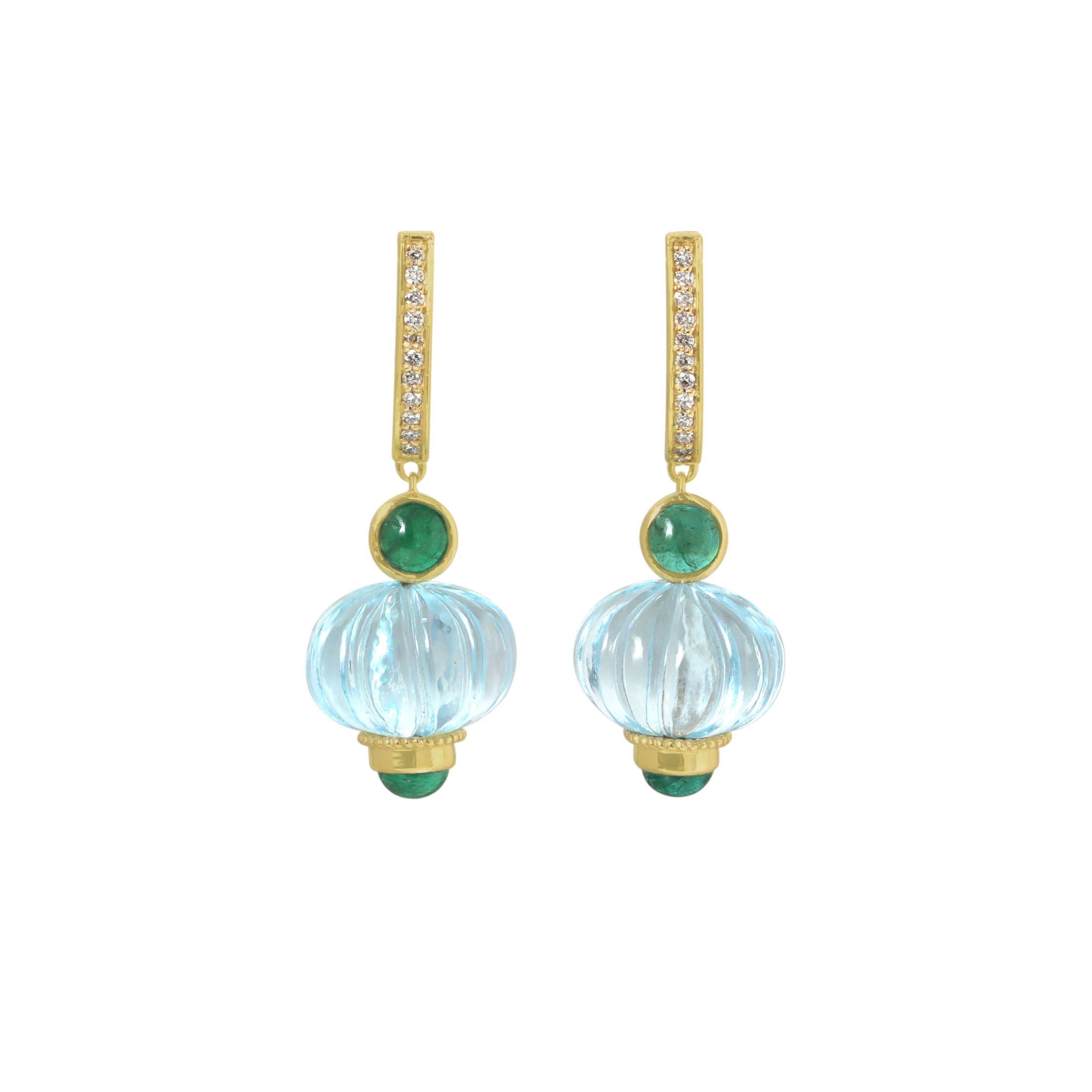 Natural Blue Topaz and Emerald 14K gold earrings back view - NFJSD-1914