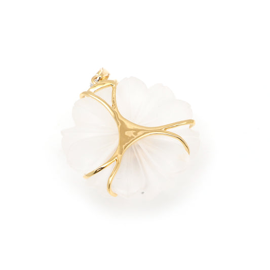 Natural Crystal Carving and Tourmaline 18K gold pendant side angle - NFJSD-1717