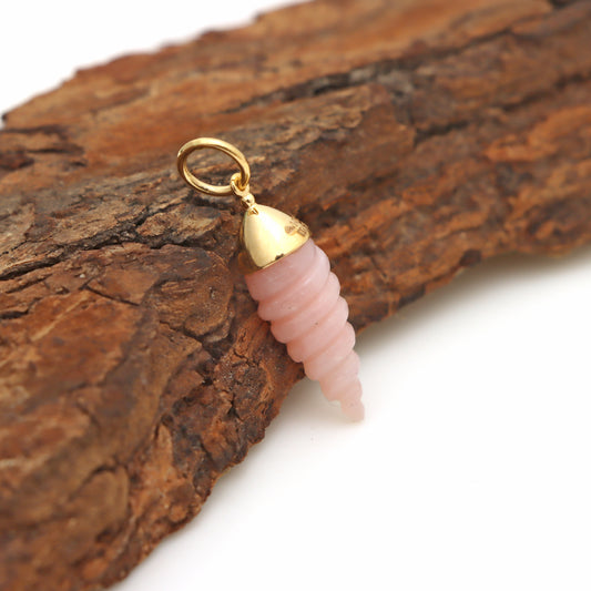 Natural Pink Opal Carving Spiral Shall 14K gold charm side angle - NFJSD-1339