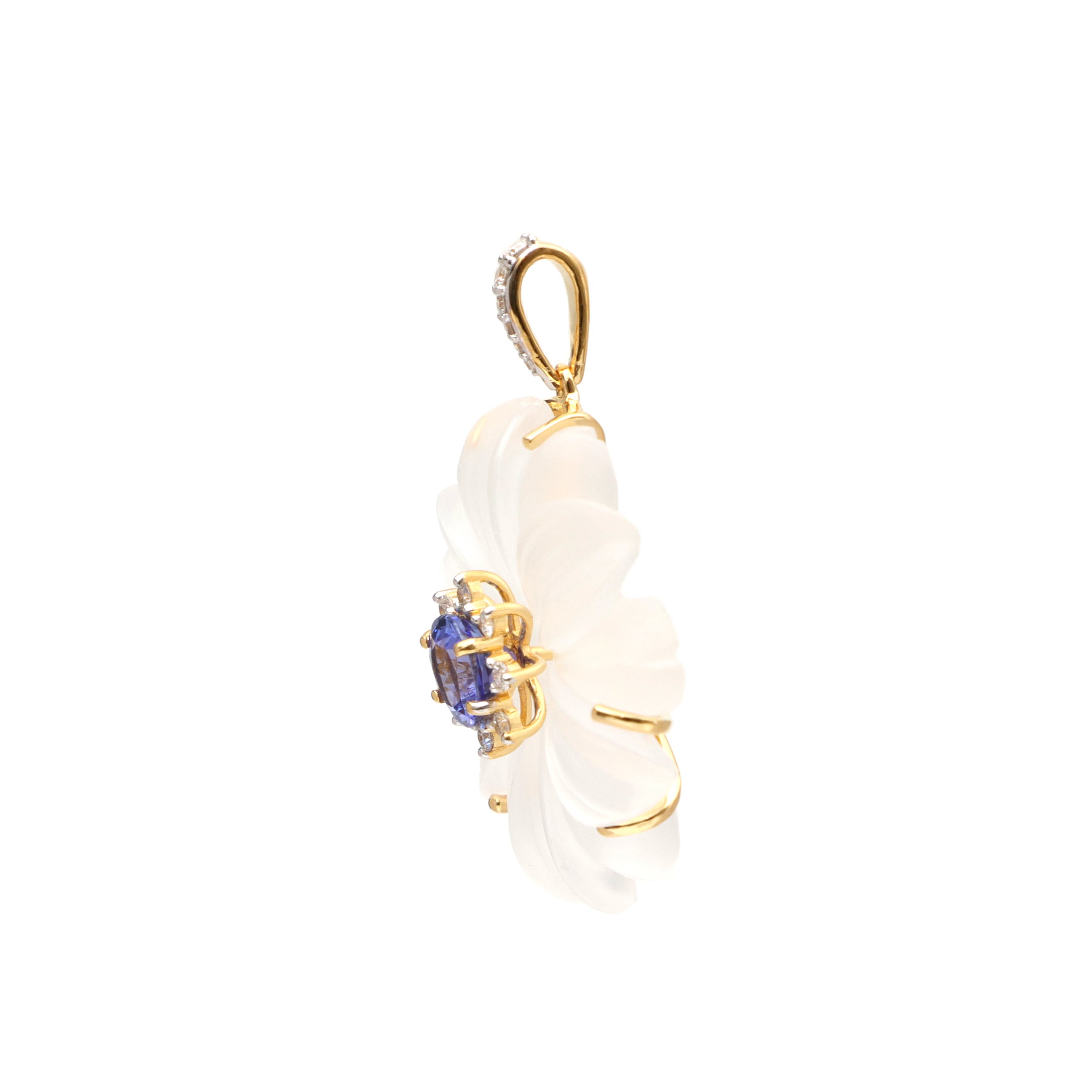Natural Crystal Carving and Tanzanite 18K gold pendant top view - NFJSD-1710