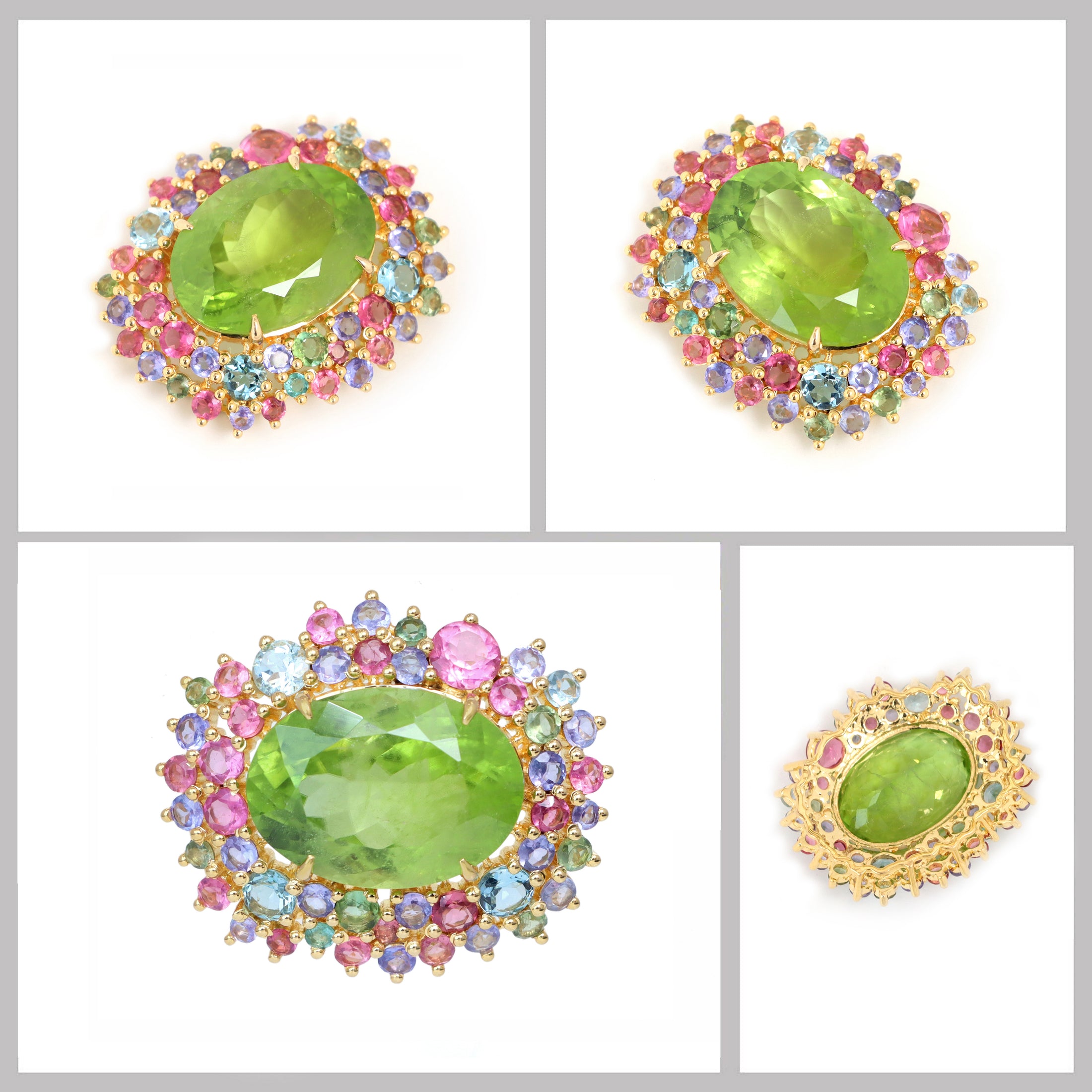 Natural Peridot and Tourmaline 18K gold pendant top view - NFJSD-1819