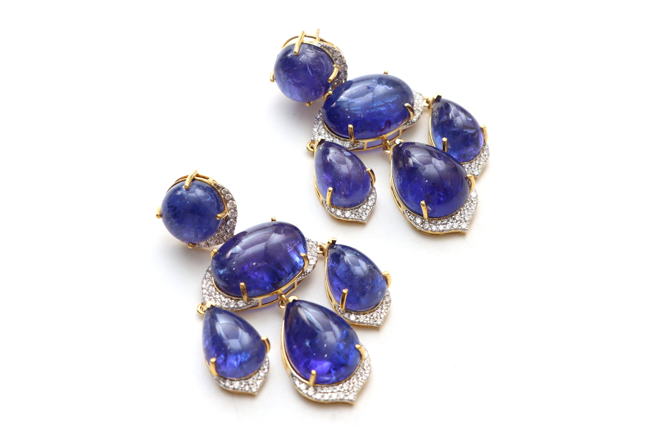 Natural Tanzanite Mix Cabs 14K gold earrings front view - NFJSD-1003