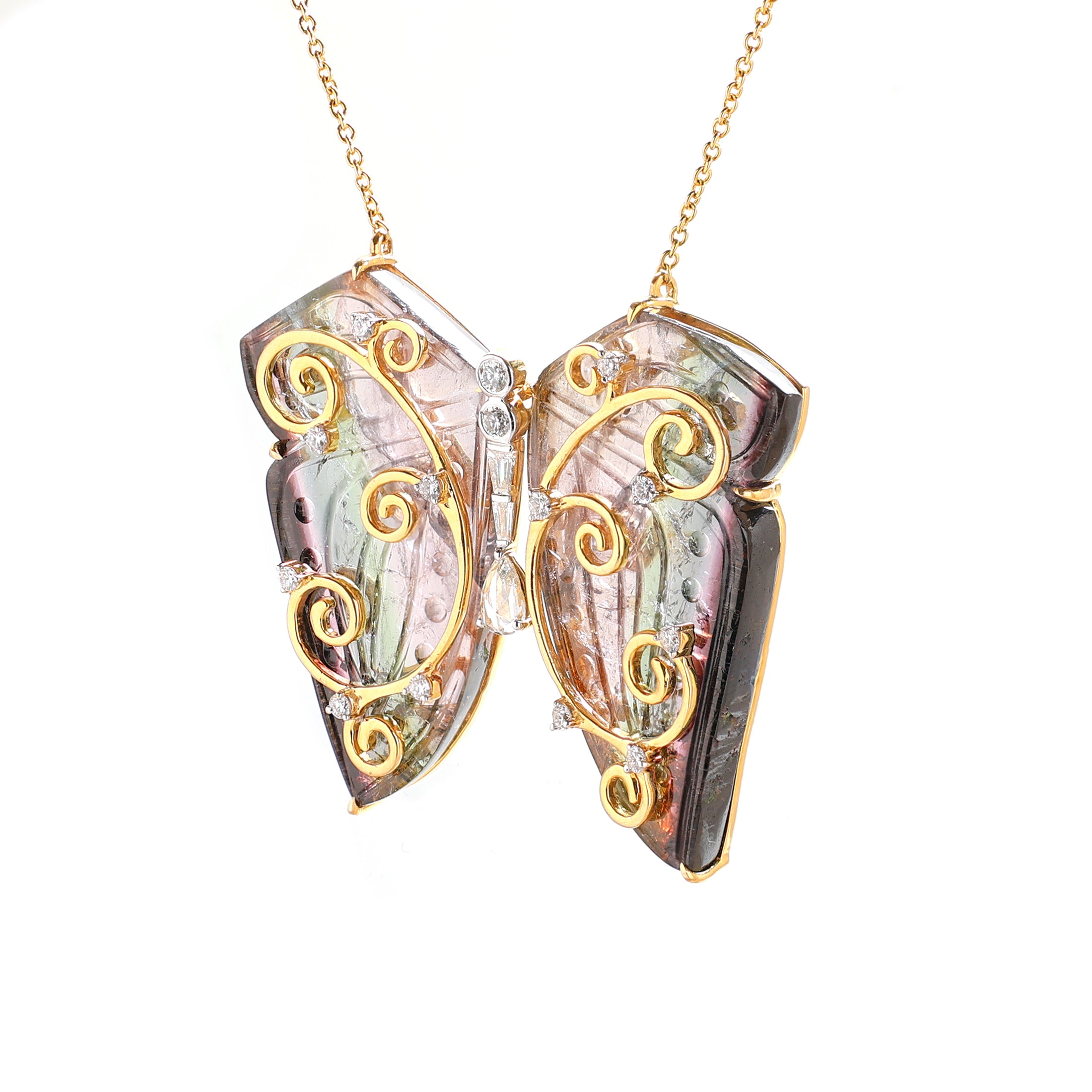 Natural Tourmaline Mix 18K gold necklace top view - NFJSD-1653