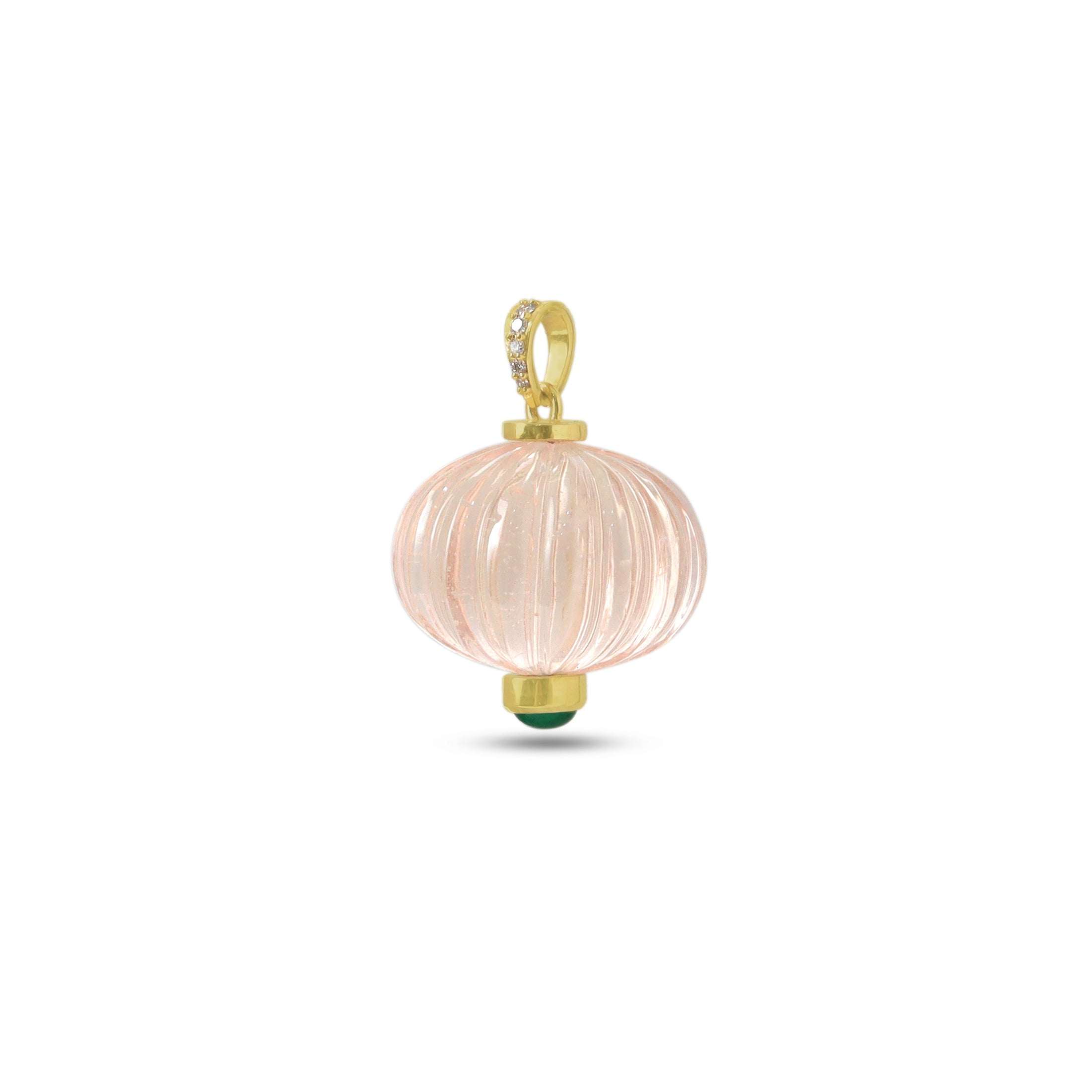 Natural Morganite and Emerald 14K gold pendant close-up detail - NFJSD-1990