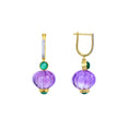 Load image into Gallery viewer, Natural Amethyst and Emerald 18K gold earrings front view - NFJSD-1777
