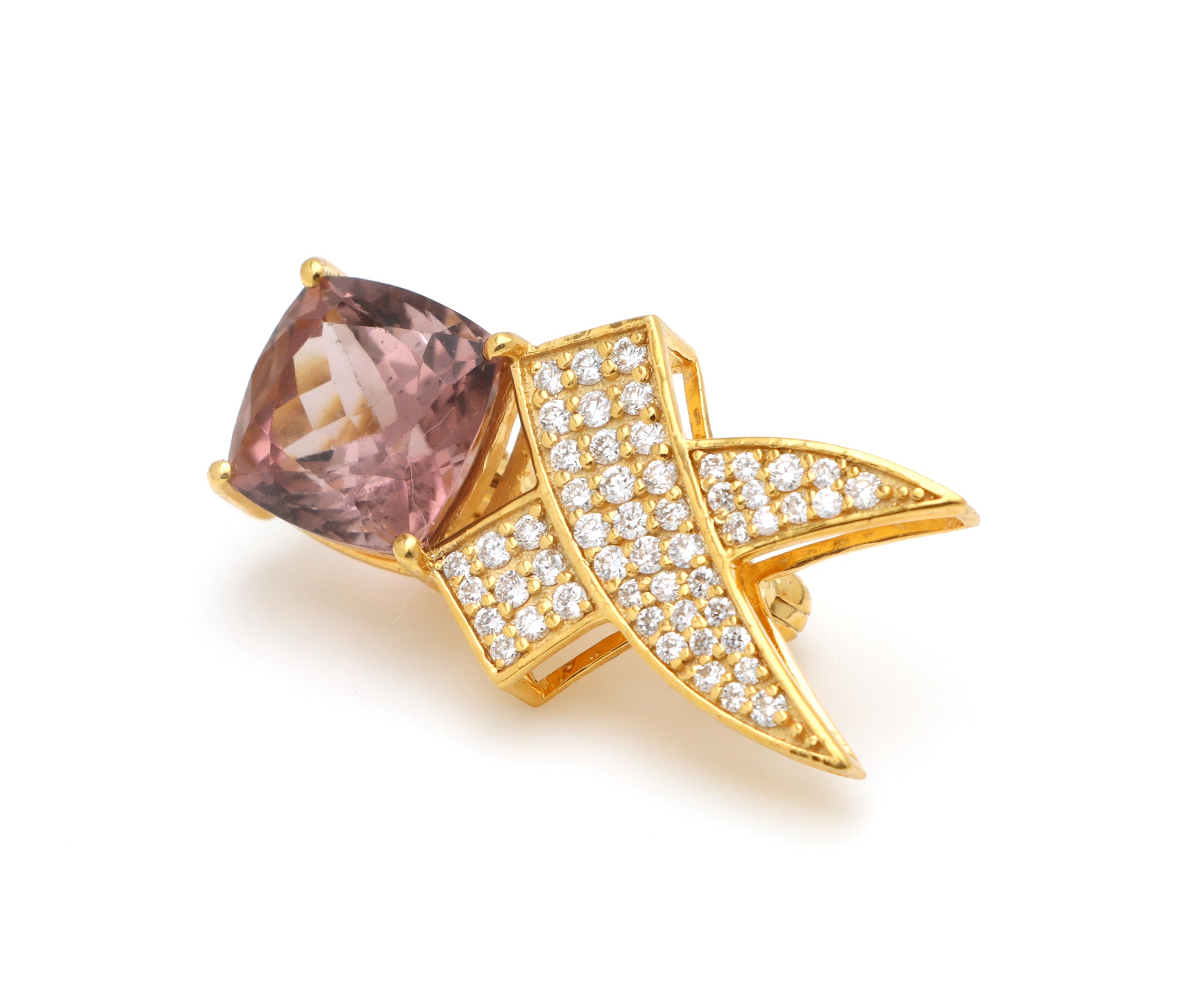 Natural Tourmaline 18K gold brooch front view - NFJSD-1630