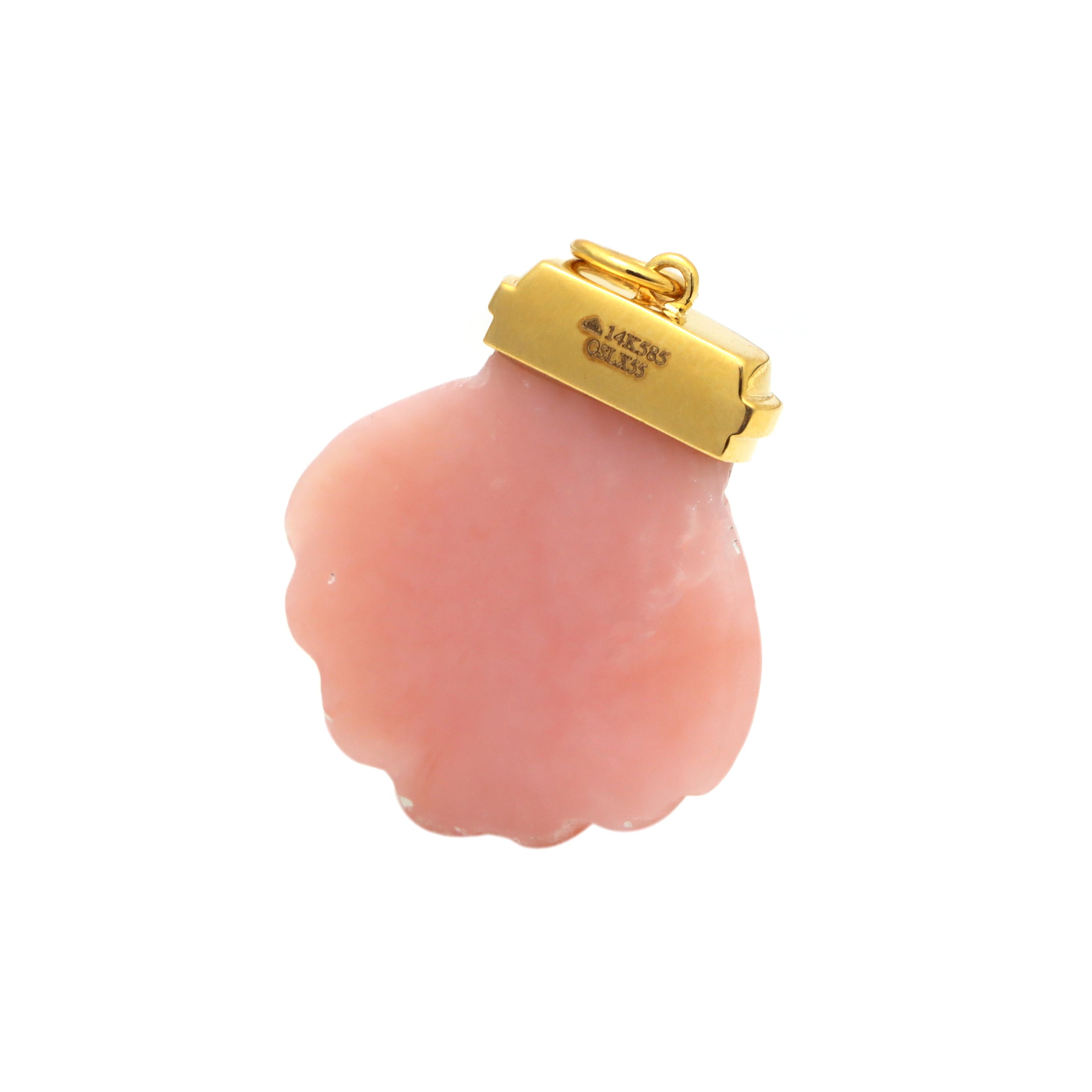 Natural Pink Opal Carving Shall 14K gold charm back view - NFJSD-1337