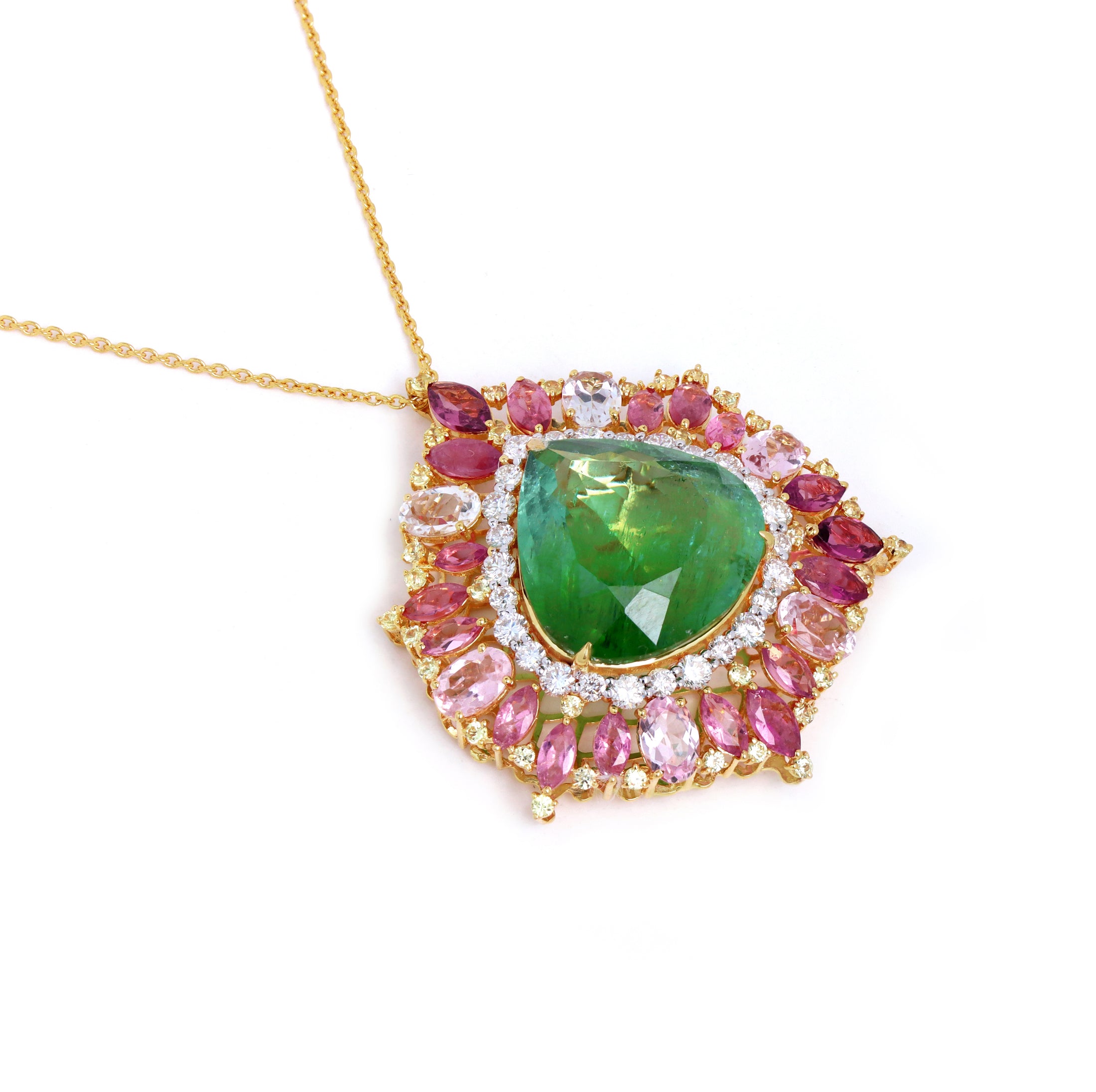 Natural Tourmaline and Tourmaline 18K gold necklace side angle - NFJSD-1785