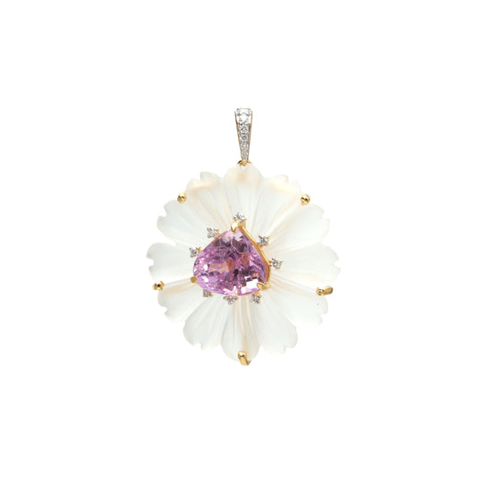 Natural Crystal Carving and Kunzite 18K gold pendant front view - NFJSD-1738