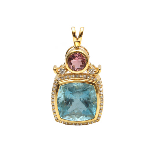 Natural Aquamarine 14K gold pendant front view - NFJSD-1511