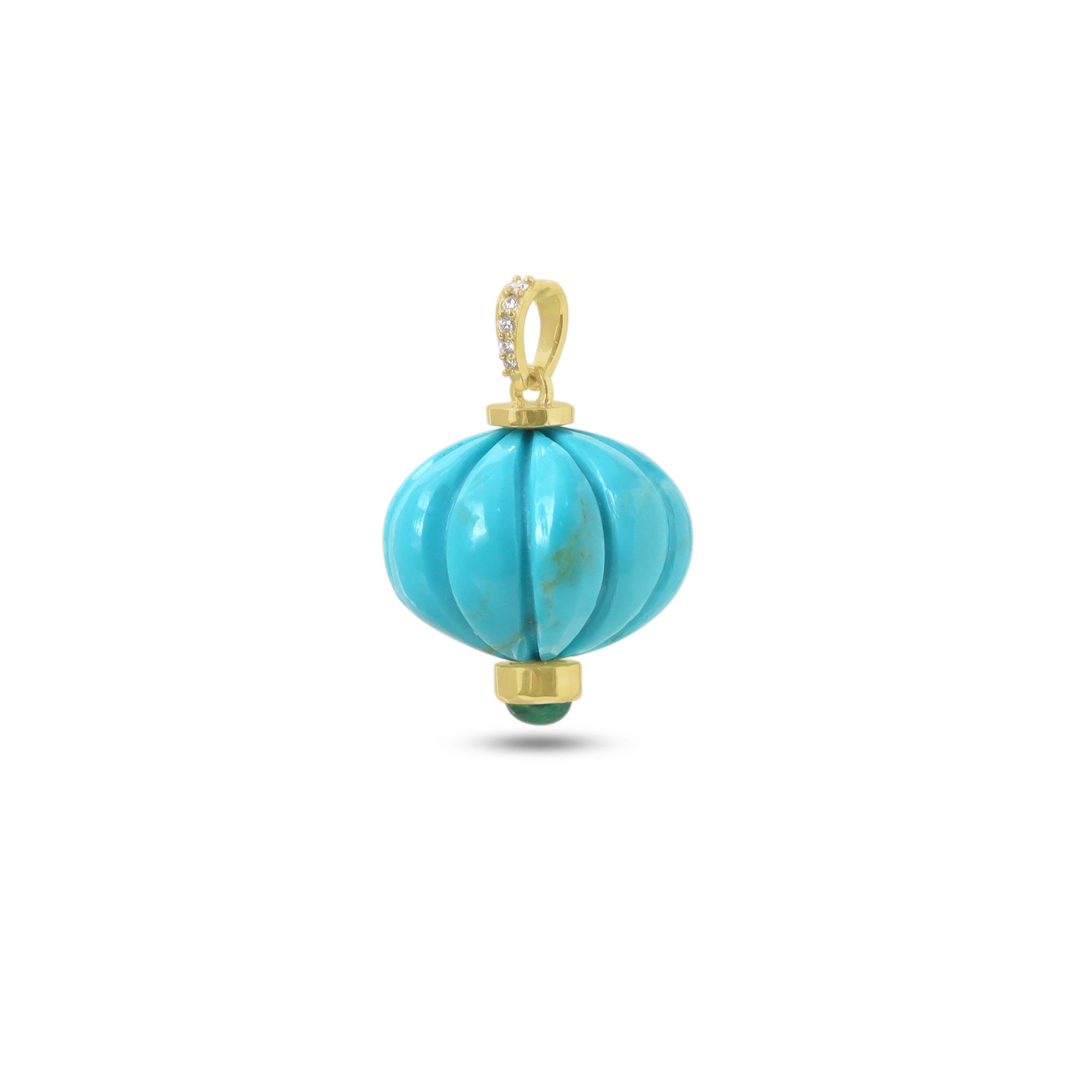 Natural Turquoise and Emerald 14K gold pendant close-up detail - NFJSD-1991