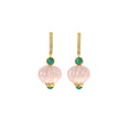 Load image into Gallery viewer, Natural Rose Quartz and Emerald 14K gold earrings back view - NFJSD-1913

