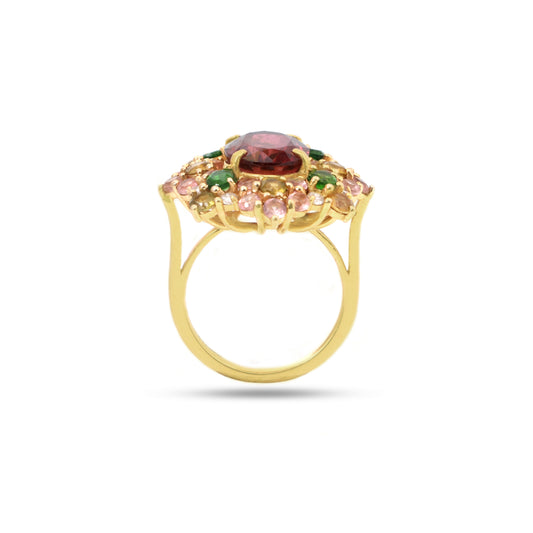 Natural Tourmaline mix Cut and Citrin Cut 14K gold ring front view - NFJSD-1274