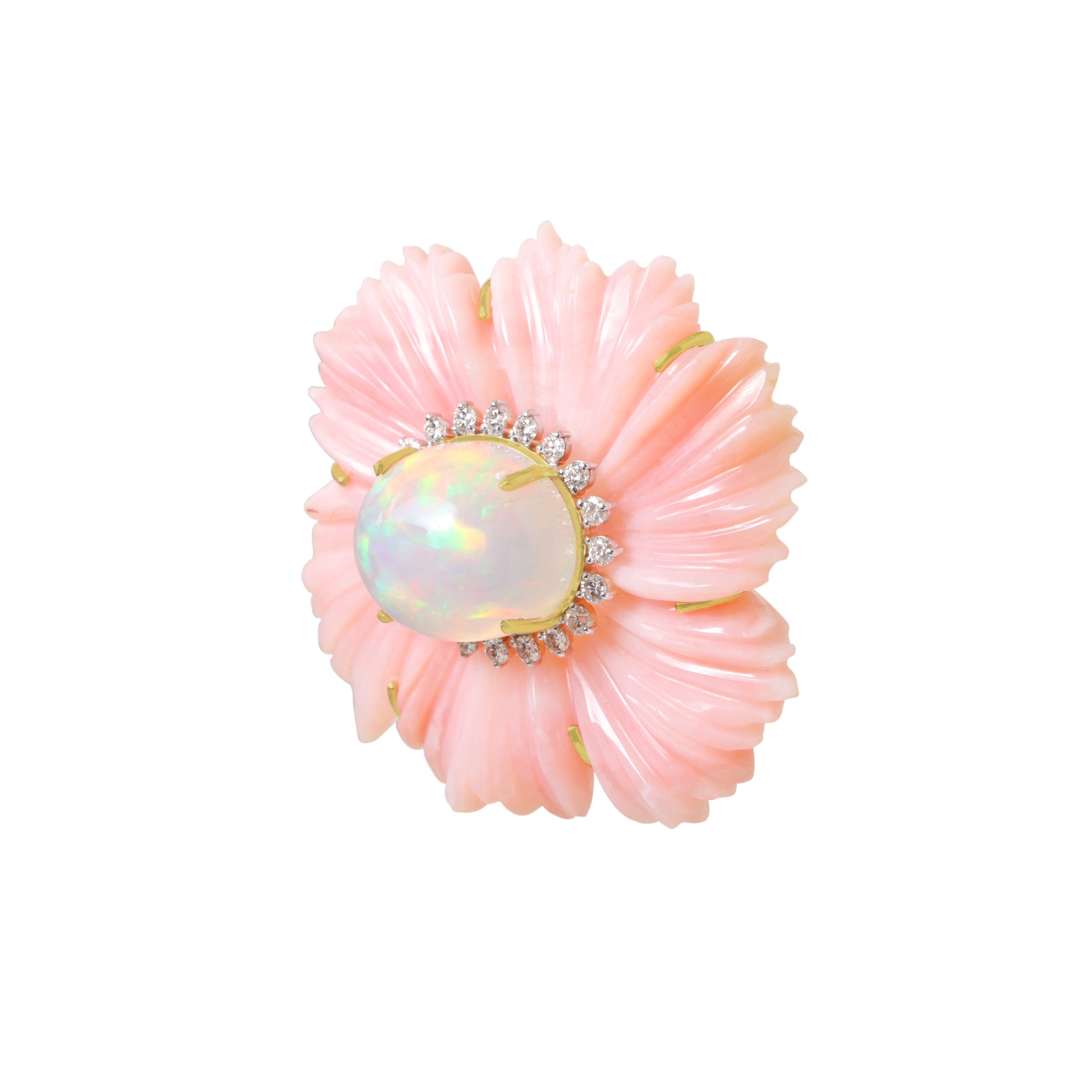 Natural Pink Opal and Ethiopian Opal 18K gold pendant back view - NFJSD-1861