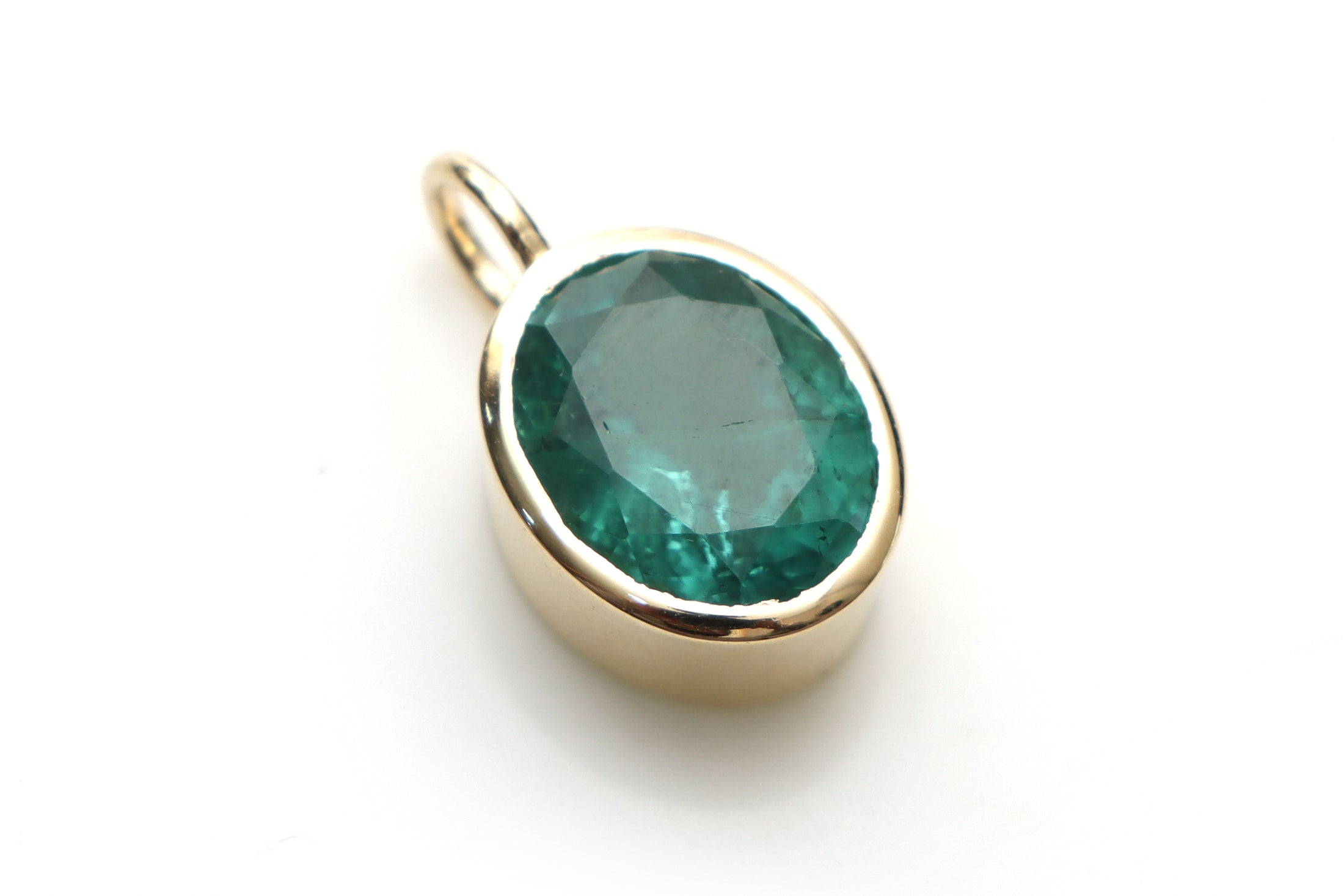 Natural Emerald Oval Cut 14K gold charm front view - NFJSD-1201