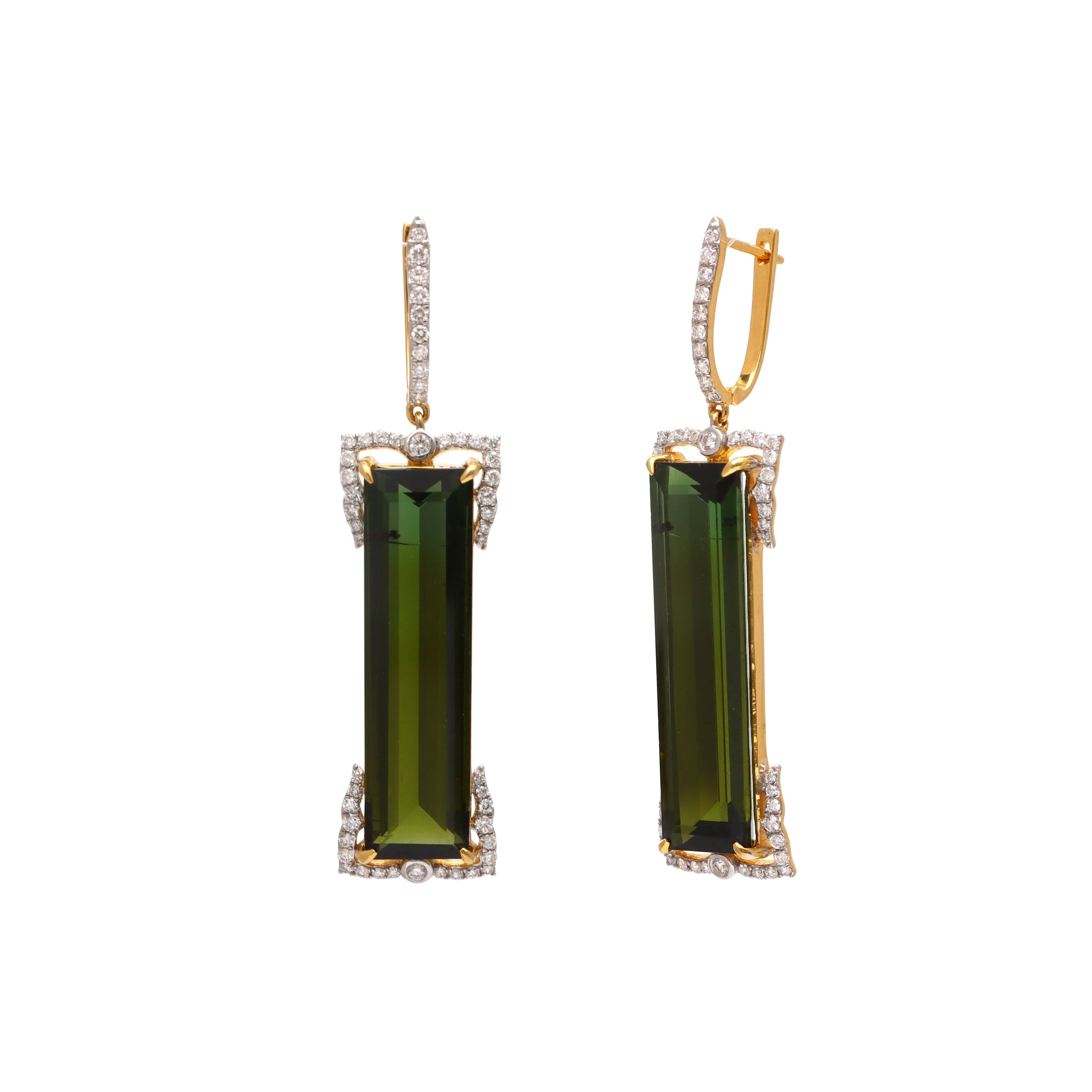 Natural Mix Tourmaline 18K gold earrings close-up detail - NFJSD-1614