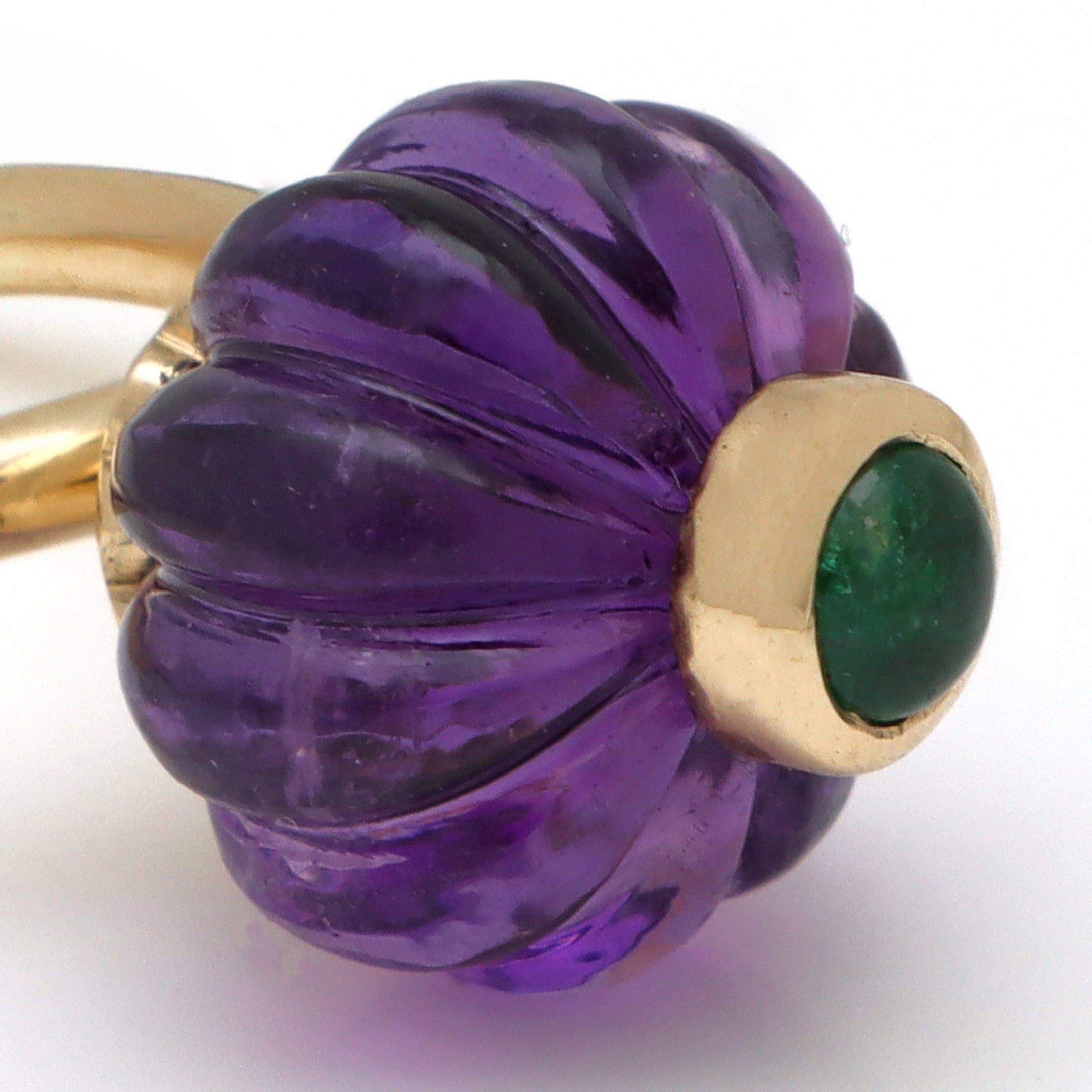 Natural Amethyst and Emerald 14K gold ring side angle - NFJSD-1681