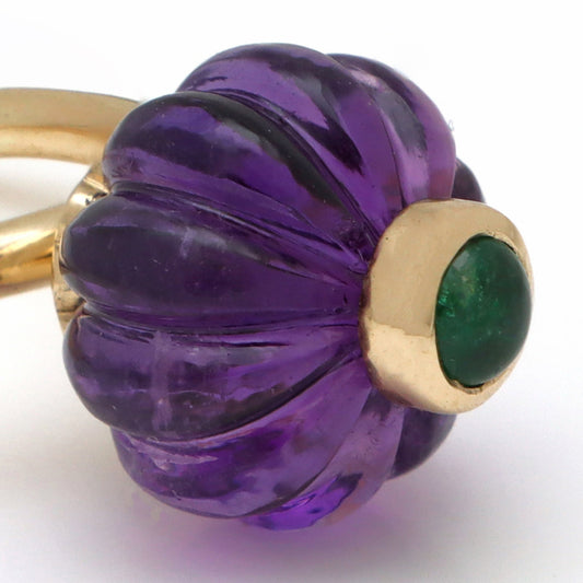 Natural Amethyst and Emerald 14K gold ring side angle - NFJSD-1681