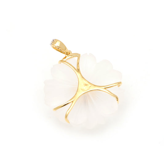 Natural Crystal Carving and Tanzanite 18K gold pendant side angle - NFJSD-1710