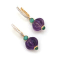 Load image into Gallery viewer, Natural Amethyst and Emerald 18K gold earrings close-up detail - NFJSD-1539
