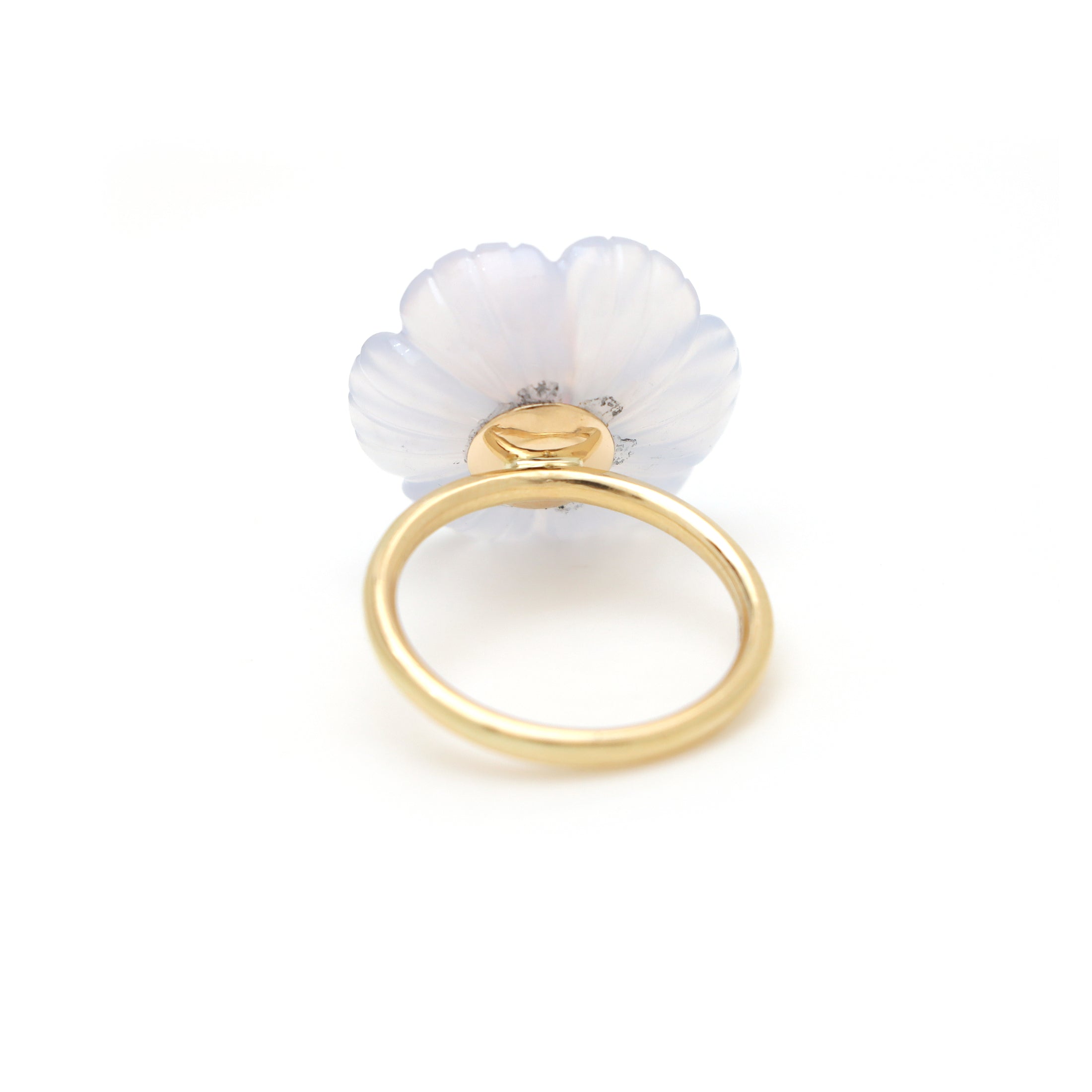 Natural Crystal Quartz Carving and Pink Tourmaline 14K gold ring close-up detail - NFJSD-1564