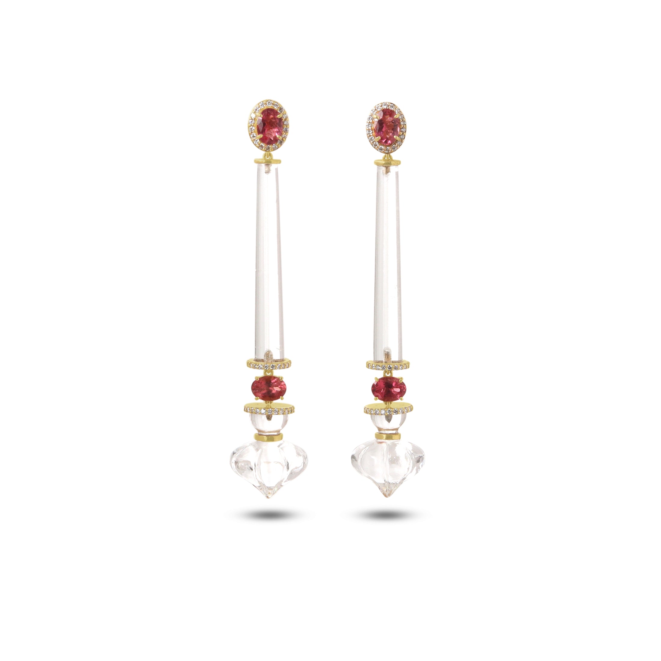 Natural Crystal and Tourmaline 18K gold earrings back view - NFJSD-1962