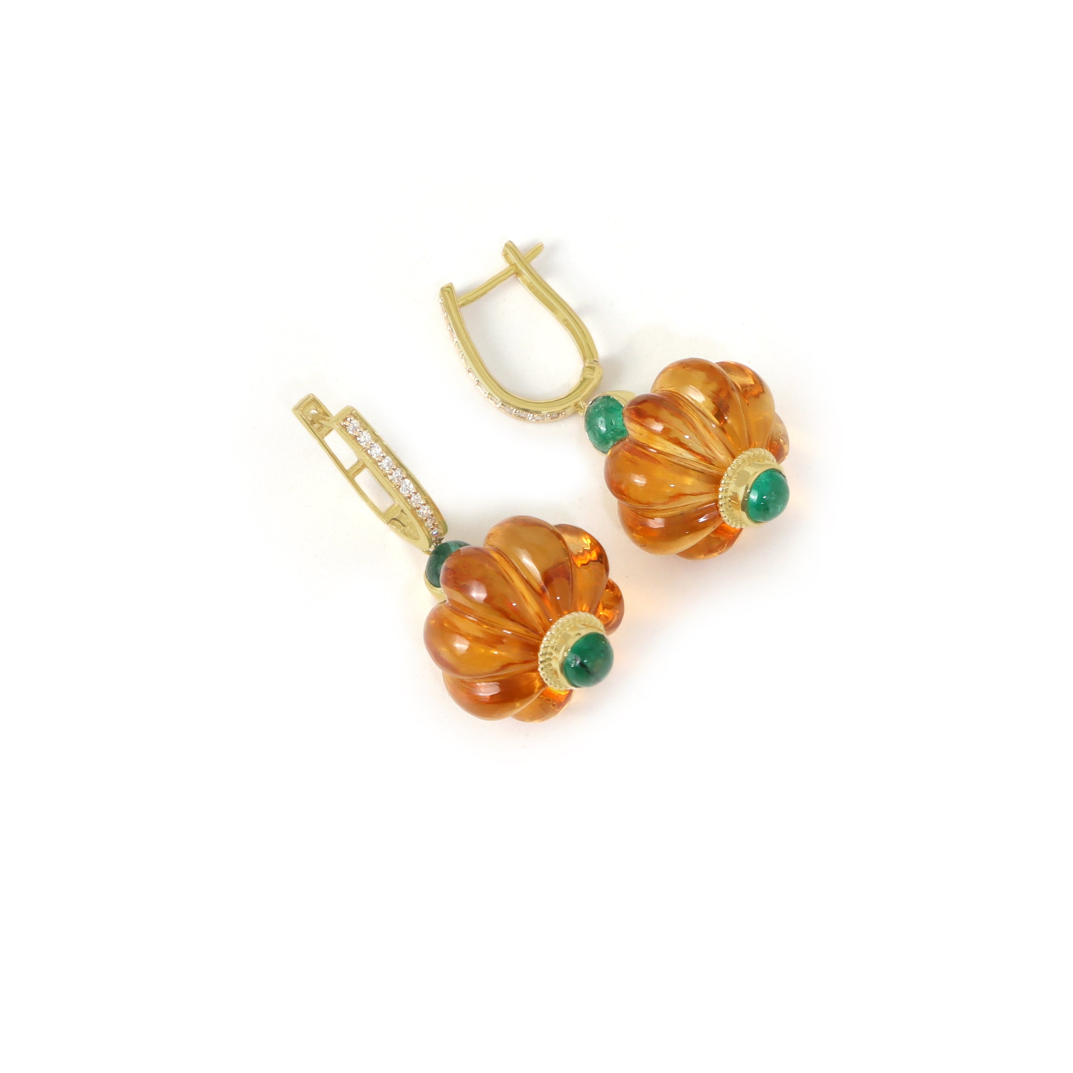 Natural Citrine and Emerald 14K gold earrings top view - NFJSD-1931