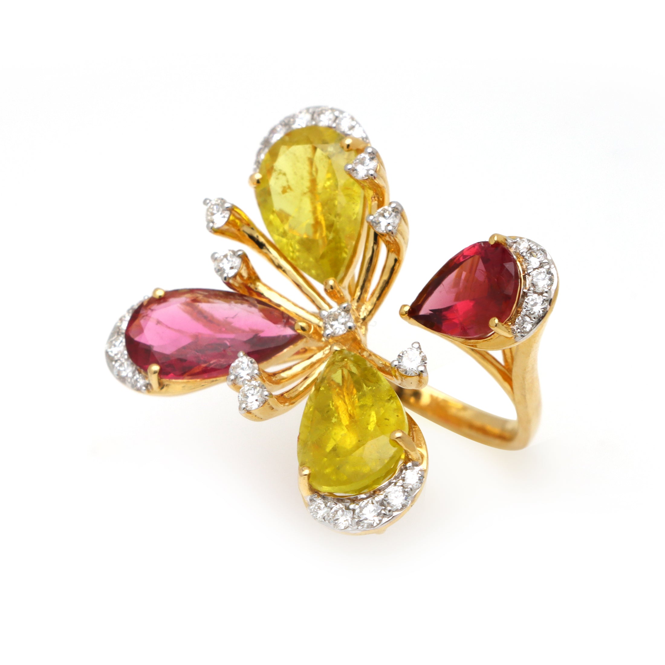 Natural Tourmaline 18K gold ring side angle - NFJSD-1537