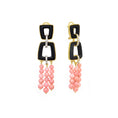 Load image into Gallery viewer, Natural Black Onyx Frame and Pink Opal Smooth Balls 18K gold earrings back view - NFJSD-1405

