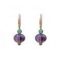 Load image into Gallery viewer, Natural Amethyst and Emerald 18K gold earrings top view - NFJSD-1539
