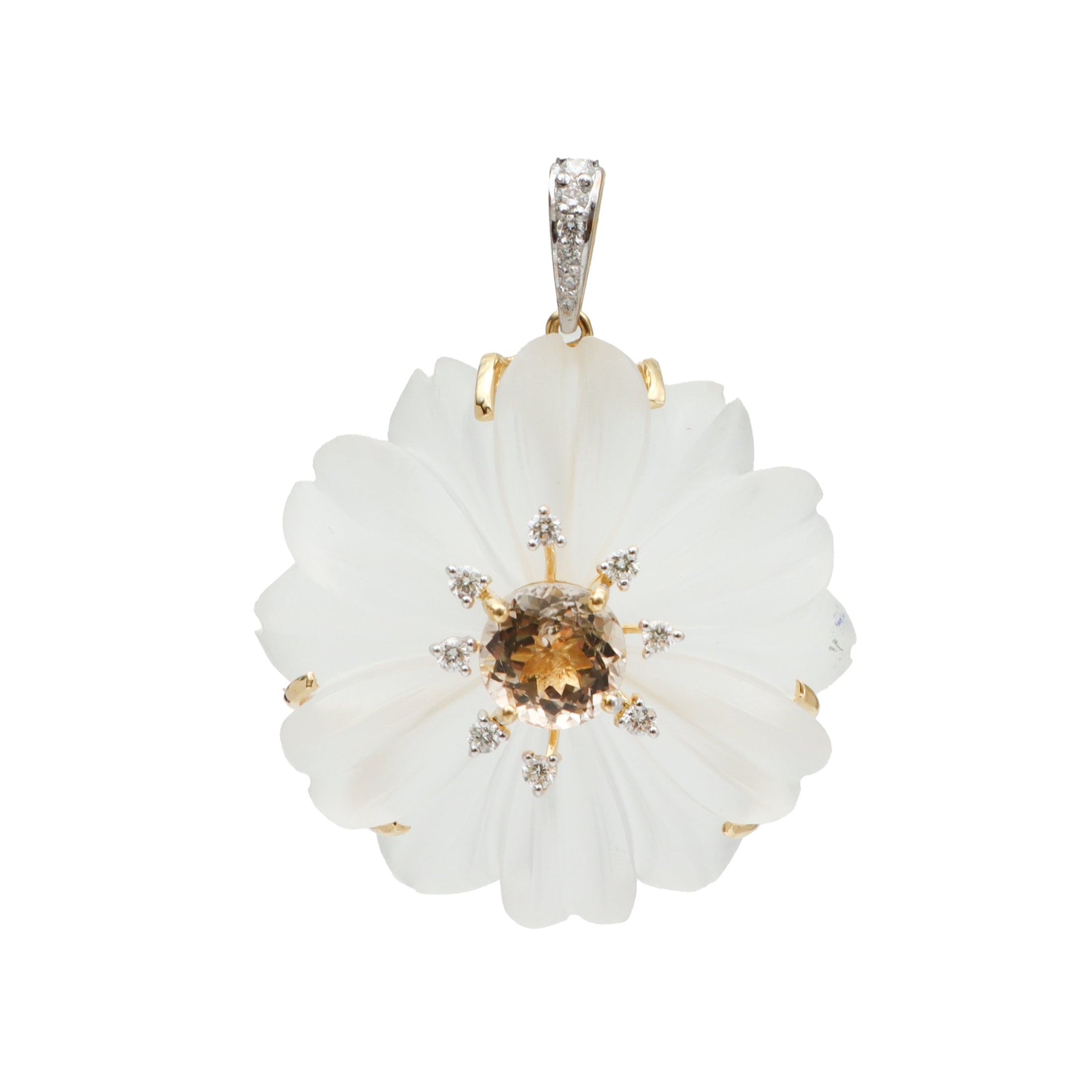 Natural Crystal Carving and Tourmaline 18K gold pendant back view - NFJSD-1714