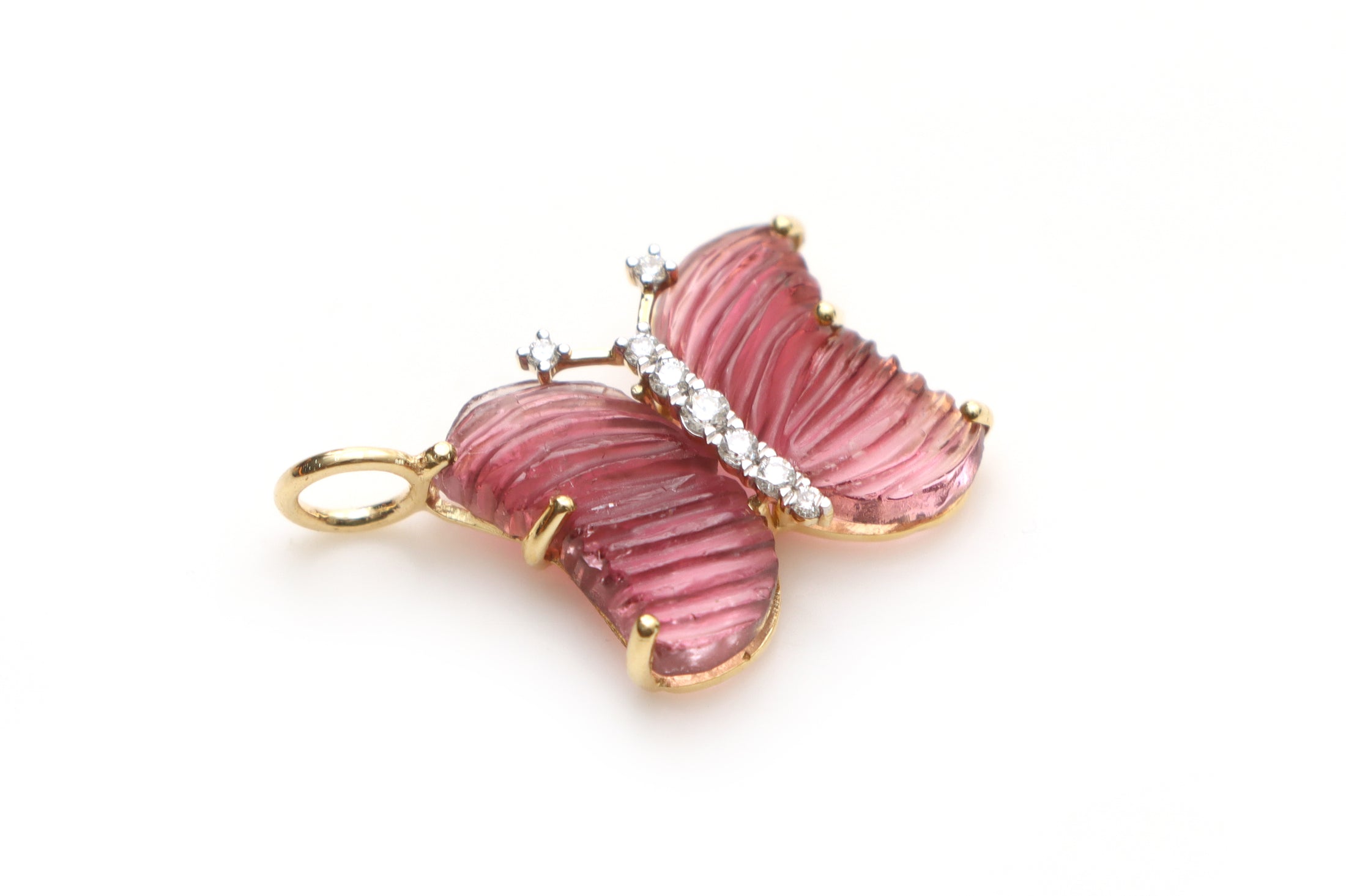 Natural Tourmaline Carving Wings 14K gold charm front view - NFJSD-1234