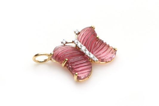 Natural Tourmaline Carving Wings 14K gold charm front view - NFJSD-1234