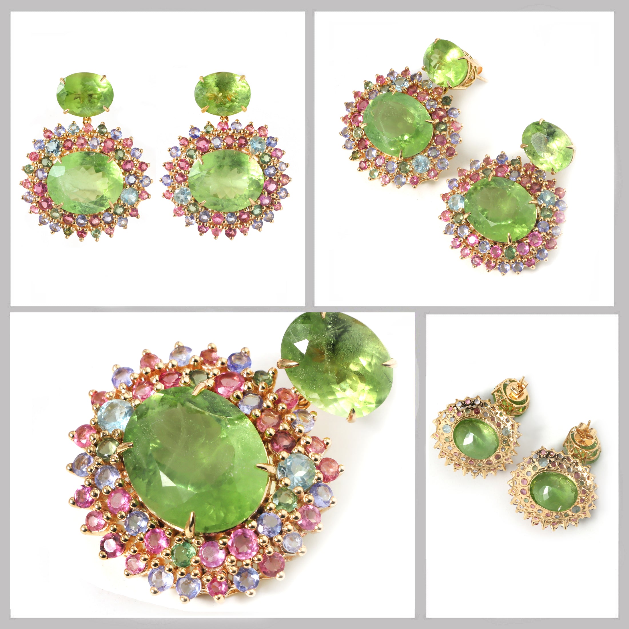 Natural Aqua and Perdot 18K gold earrings side angle - NFJSD-1847