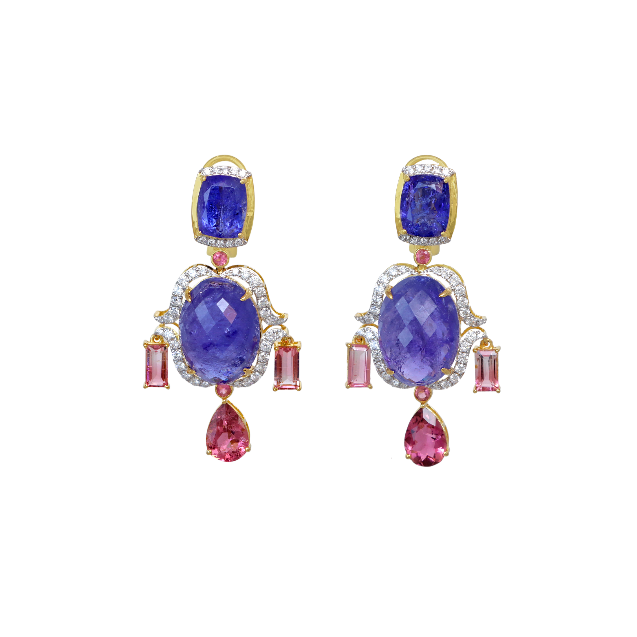 Natural Tanzanite and Tourmaline 18K gold earrings lifestyle shot - NFJSD-1805